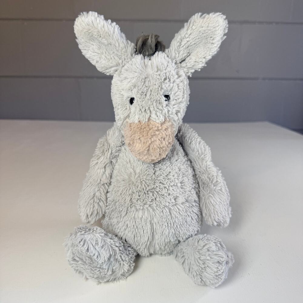Retired Jellycat Bashful Donkey Plush Stuffed Animal Gray Soft Toy Lovey Medium